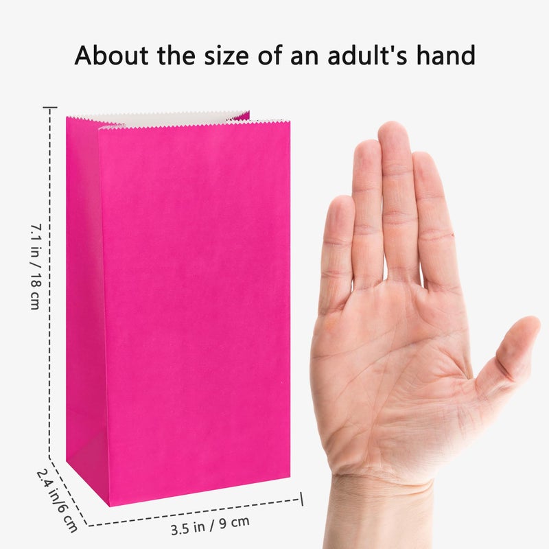 KEYYOOMY Mini Hot Pink Paper Bags Hot Pink Party Goodie Bags Small Party Favor Bag Paper Lunch Bag (100 CT, 3.5 X 2.4 X 7.1 In) - Image 2